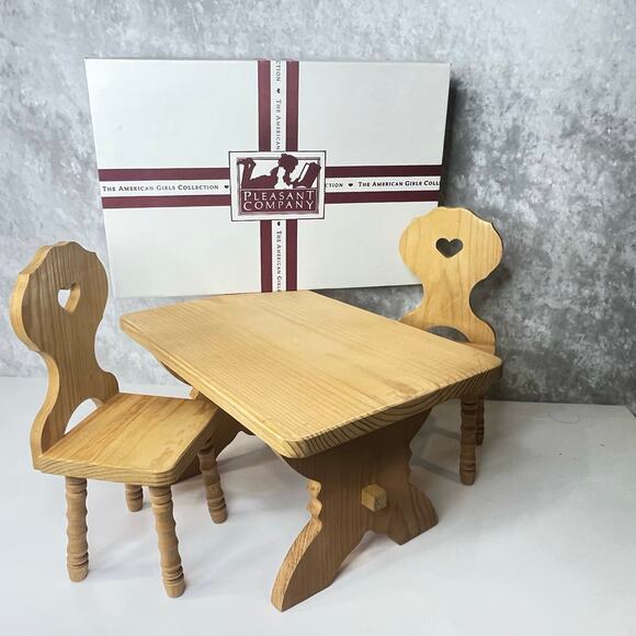 VTG American Girl Kirsten Wood TRESTLE TABLE & CHAIRS Set Doll Furniture In BOX - Picture 6 of 13
